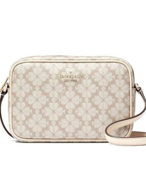 Kate Spade Signature Spade Flower Jacquard Camera Crossbody Bag Beige Taupe